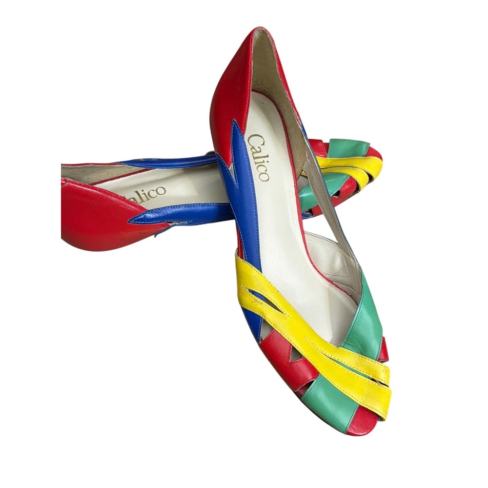 Vintage 80s 90s Calico Colorblock Heels Retro Primary Colors Maximalist Pop Art